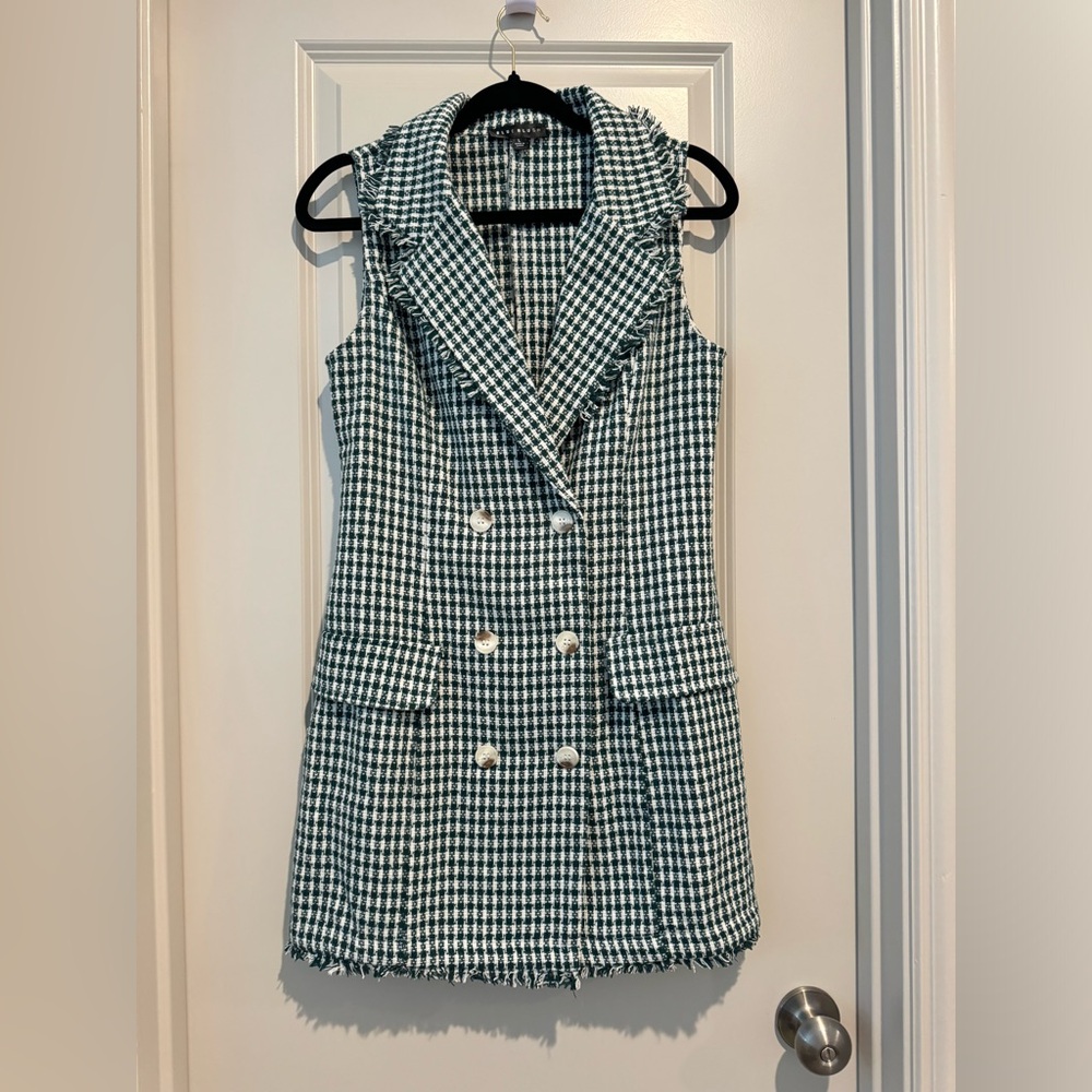 Green Plaid Tweed Dress - size Large